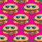 Seamless hamburger pattern in cartoon glasses on pink background. Vector image