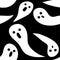 Seamless hand drawn black and white Halloween pattern with cartoon ghost skull bones pumpkin bat. Cute minimalist