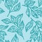 Seamless hand-drawn pattern with abstract twigs and leaves on colored backgr ound