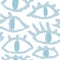 Seamless hand drawn pattern with blue evil third eye, traditional ethnic evil protection background. Pastel open eye