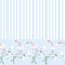 Seamless hand drawn pattern sakura blooming branch on blue, striped