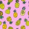 Seamless Hand drawn pineapple fruit doodles with pink background