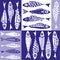 Seamless hand-drawn simple pattern with decorative fish in scandinavian design style