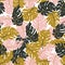 Seamless hand drawn tropical pattern. Vector background with monstera.