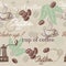 Seamless hand drawn vintage coffee pattern.