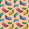 Seamless hand drawn watercolor coloring tropical summer bright hipster funky fruity banana pattern