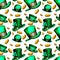seamless hand drawn watercolor pattern green hats and coins