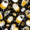 Seamless happy Halloween pattern. Funny cartoon monsters, ghosts, aliens. Scary halloween character design. Terrible monsters