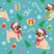 Seamless happy pug dog christmas pattern