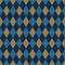 Seamless harlequin pattern background in gold and blue.
