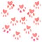 Seamless heart paws traces pattern, watercolor with clipping mask technique