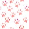 Seamless heart paws traces watercolor pattern