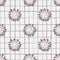 Seamless herbal pattern with chequered white background in purple and lilac colors.