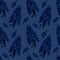 Seamless herbal pattern with watercolor blue field flowers of muscari on pearl night background. Ornament of large