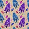 Seamless herbal pattern with watercolor colorful field flowers of muscari on craft paper textured background. Ornament