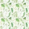Seamless herbal pattern with watercolor flavouring, dill, fennel, parsley, arugula, basil, thyme, rosemary for textile