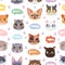 Seamless hipster cats pattern background vector illustration