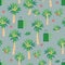 Seamless holiday themed pattern with palm trees suitcases and flowers