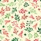 Seamless Holiday vector background with abstract leaves red, green, beige. Simple leaf texture, endless foliage pattern. Christmas