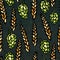 Seamless with Hop and Malt. Beer Pattern. Isolated Isolated on a Black Chalkboard Background. Realistic Doodle Cartoon
