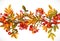 Seamless horizontal autumn garland of branches with leaves and red berries