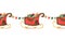 Seamless horizontal border with santa claus sleigh, garland, flags. Watercolor background for christmas banners, souvenirs,