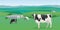 Seamless horizontal rural landscape, fields, dairy farm, cows. Vector background.