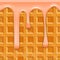 Seamless horizontal texture Belgian waffles with smudges of pink glaze.