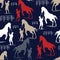 Seamless Horse pattern on blue navy