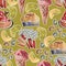 Seamless ice-cream pattern. Watercolor hand drawn summer beach print with ice lolly and Ice cream in a waffle cup