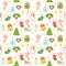 Seamless illustrated Christmas themed line style vector pattern