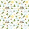 Seamless illustrated nature outdoors themed line style vector pattern