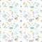 Seamless illustrated technology and science themed line style vector pattern