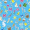 Seamless illustration with simple icons on a theme the holiday of Easter ,icons stickers on blue background