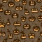 Seamless illustration with on the theme of Halloween, different shapes of pumpkin heads on brown background, sepia