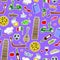 Seamless illustration on the theme of journey in the country of Italy, simple colored icons patches on a purple background