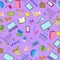 Seamless illustration on the theme of online shopping and Internet stores, the colored icons on purple background