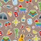 Seamless illustration on the theme of recreation in the country of Mexico, colorful stickers icons on brown background