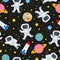 Seamless illustration on the theme of space and space travel , color icons on dark background