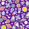 Seamless illustration on the theme of space and space travel color patch icons on purple background