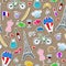 Seamless illustration on the theme of travel in the country of France, simple icons stickers, colored signs on brown background
