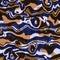 Seamless indigo dyed bandana texture. Blue orange stain woven cotton effect background. Repeat Indonesian batik