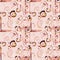 Seamless intricate circles pattern pink and light brown overlaying