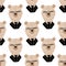 Seamless isolated pattern with doodle kids bear hear ornament in tuxedo . White background