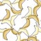 Seamless isolated pattern with organic random beige and orange banana silhouettes. White background