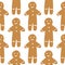 Seamless isolated pattern with tasty gingerbread man cookies silhouettes. Brown tasty bakery treat on white background