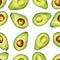 Seamless isolated watercolor avocado pattern on white background