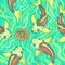 Seamless Japan pattern with Koi Fish carp background.