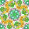 Seamless kaleidoscopic pattern in yellow, green and pink