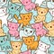 Seamless kawaii cartoon pattern with cute cats